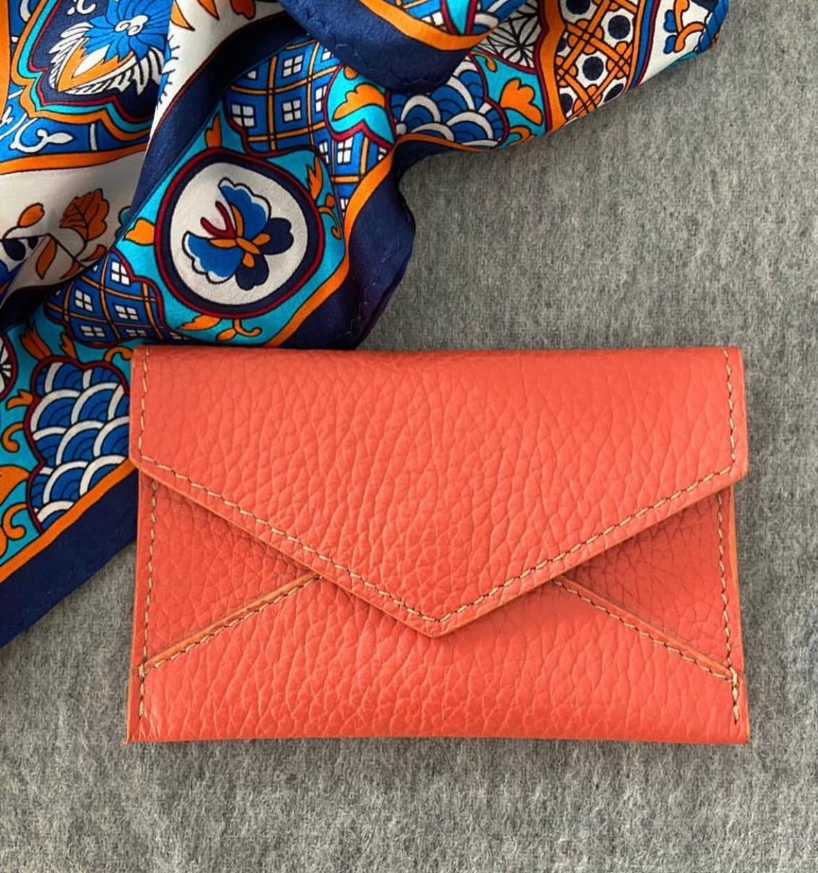 Leather Card Holder Orange