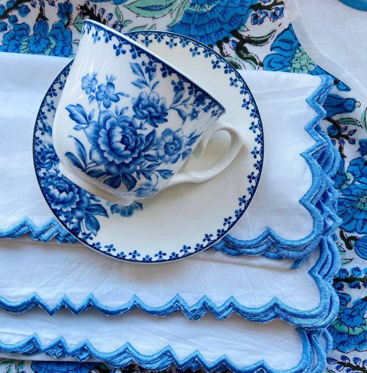 Ornate Blue cup & saucer
