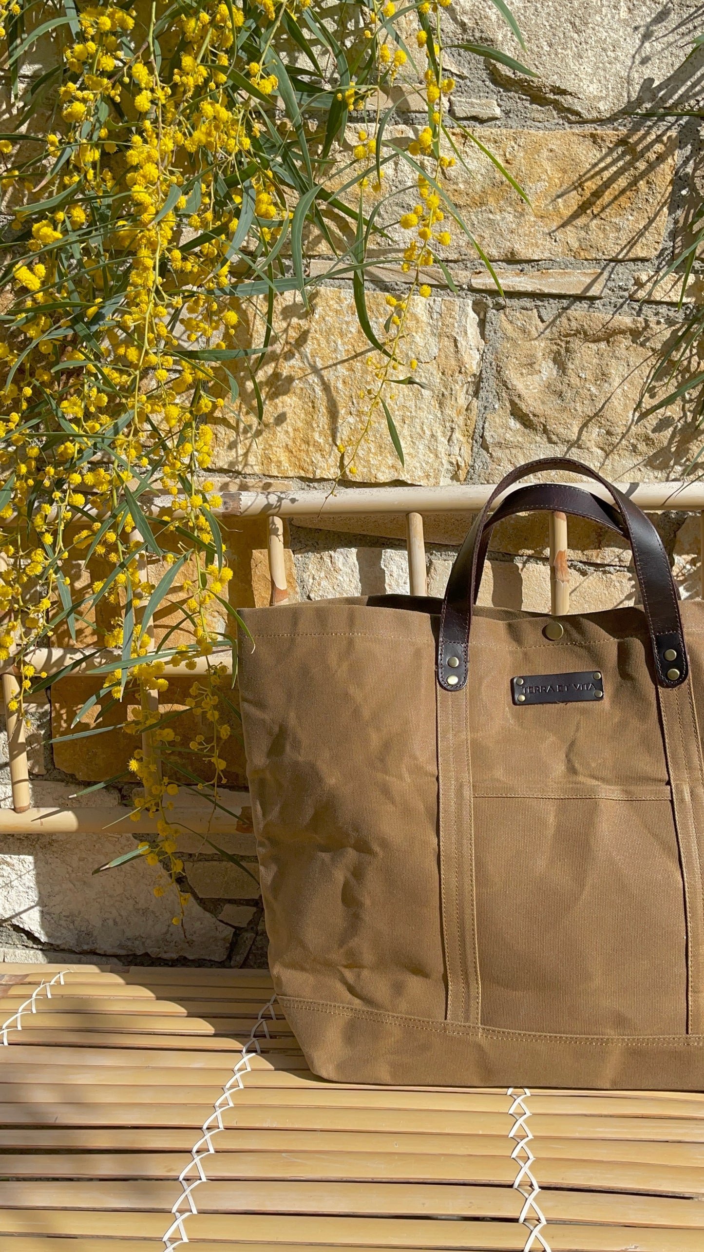 Canvas bag with leather handles