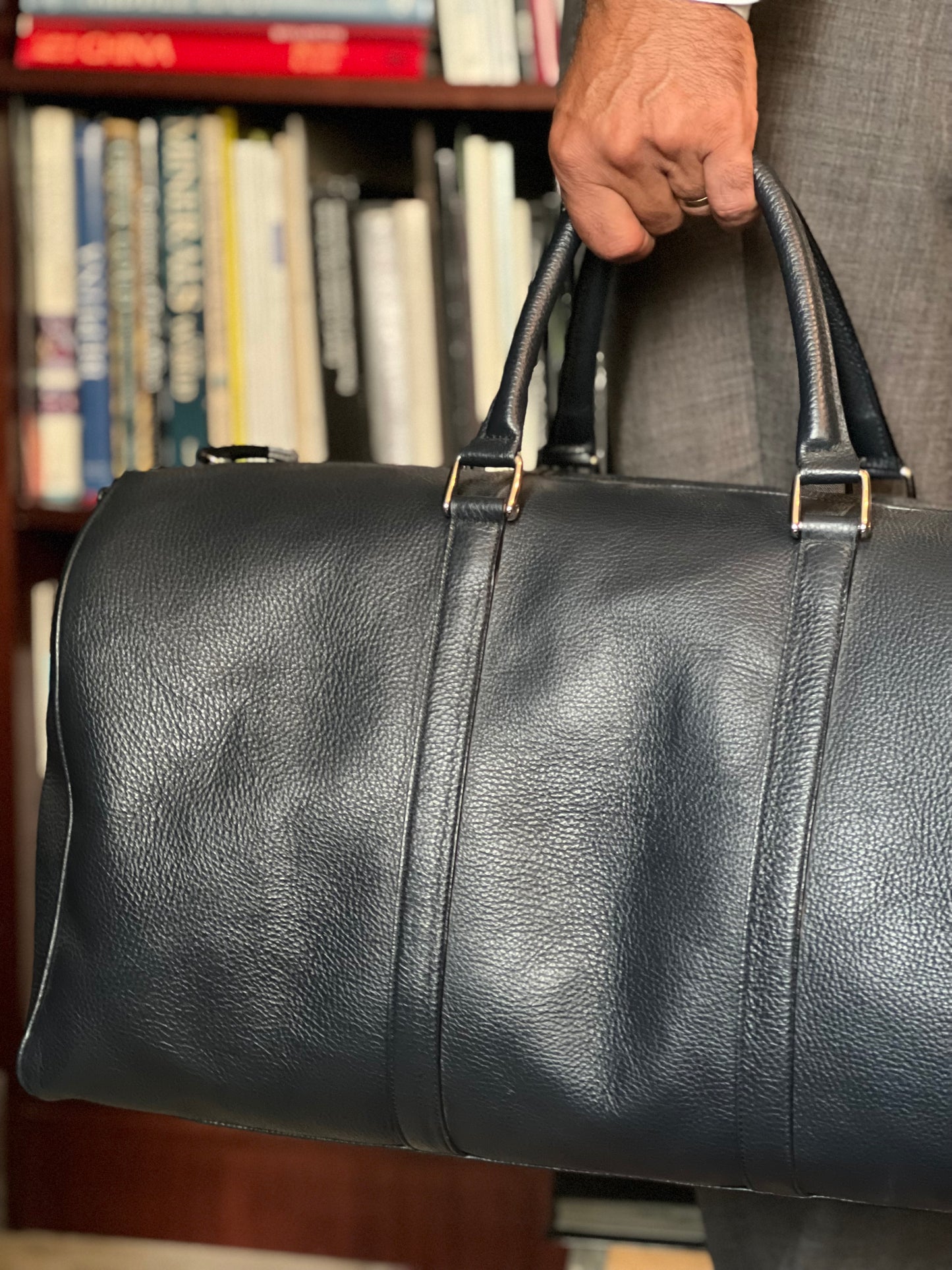 Leather Duffle Bag Navy