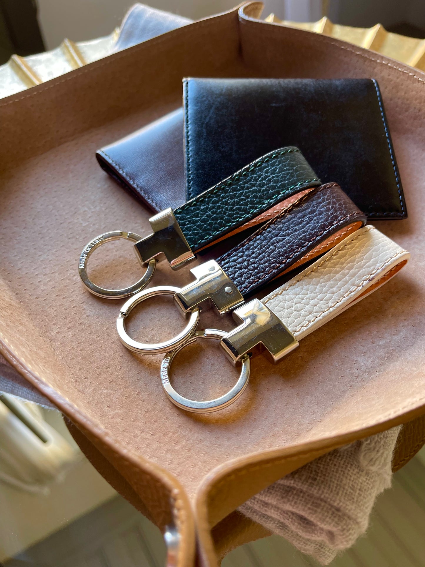 Leather Key Ring - Beige