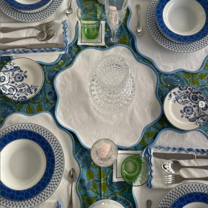 Sky Blue round Embroidered Placemat