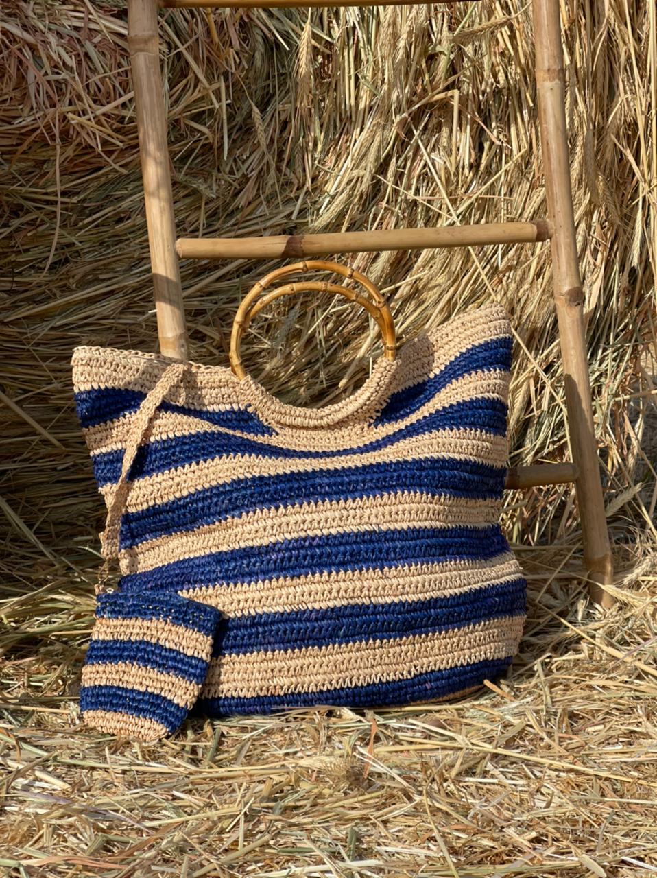 Striped Raffia Bag