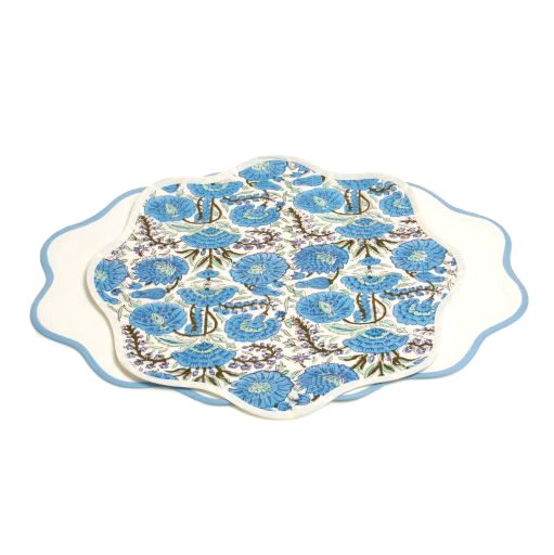 Paisley blue Round Embroidered Placemat