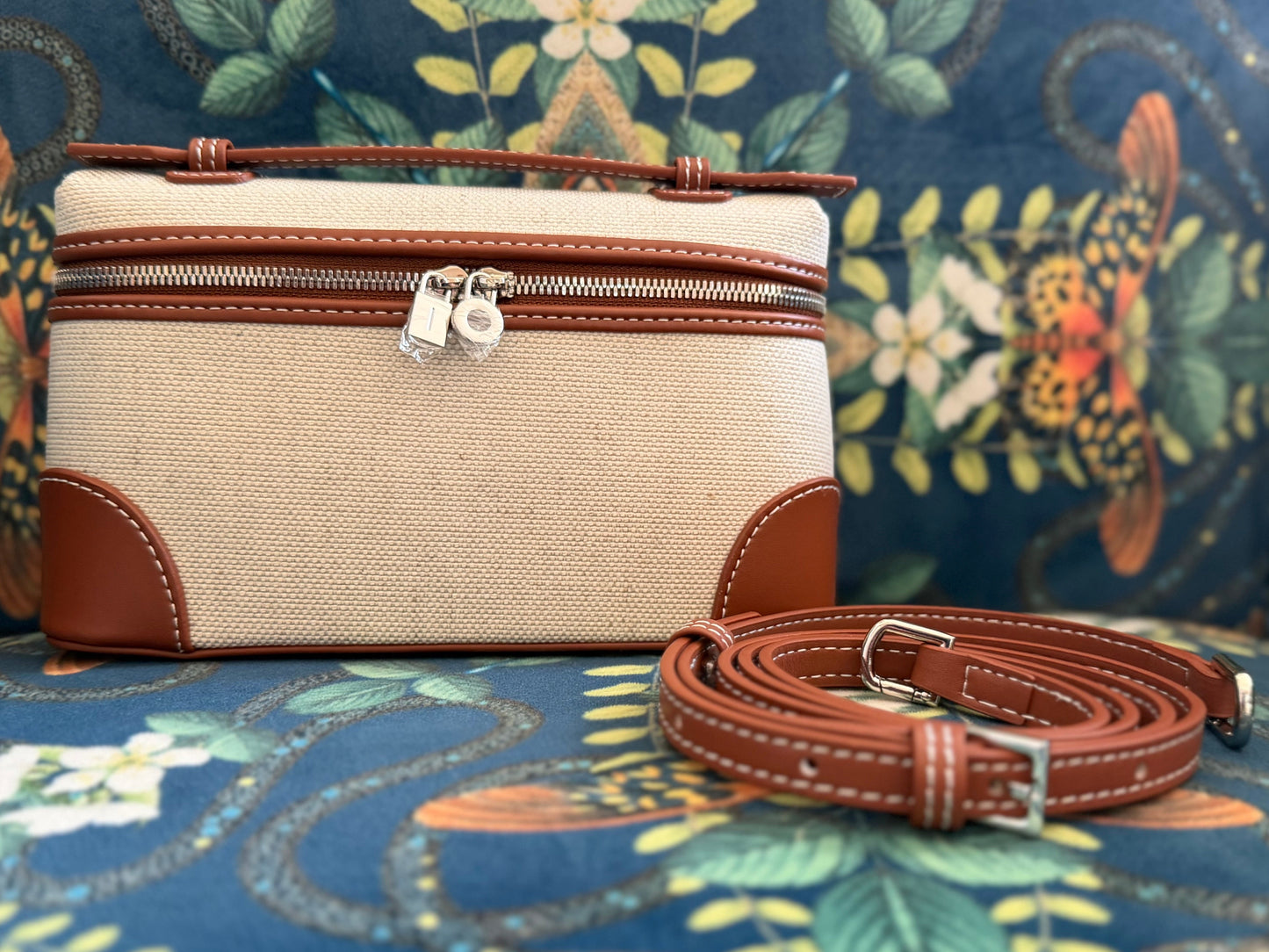 Canvas/Leather mini handbag - Tan/Cream