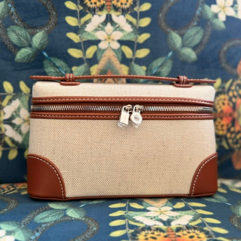 Canvas/Leather mini handbag - Tan/Cream