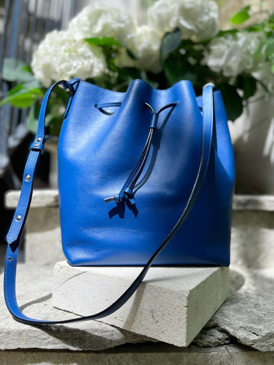 Leather Bucket Bag Blue