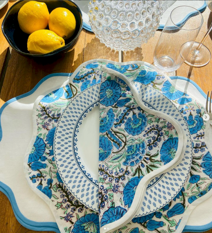 Paisley Blue Round Embroidered Placemat
